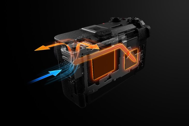 PowerShot V1在机身内部（左肩部位）内置了冷却风扇，有效提升散热性能