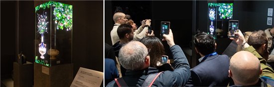 ▲透明MICRO LED凭借其如玻璃般晶莹剔透的显示效果，吸引了参观者的目光。