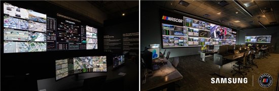 ▲ ISE 2025的交通指挥控制演示（左图），以及美国纳斯卡赛车（NASCAR）的远程赛事控制中心（右图）