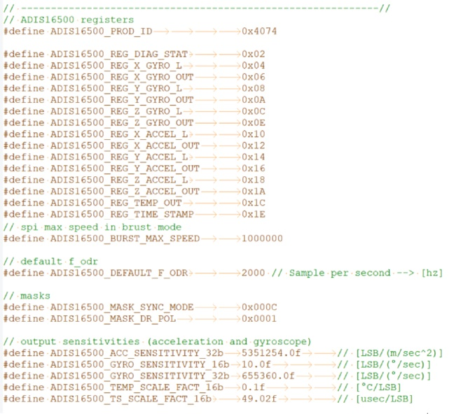 图4 ADIS16500标头文件(adis16500.h)中显示的宏