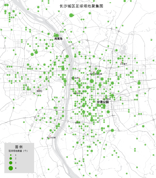 长沙城区足球、篮球、排球场地聚集动图。