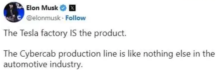 马斯克称特斯拉工厂本身就是产品。平台截图