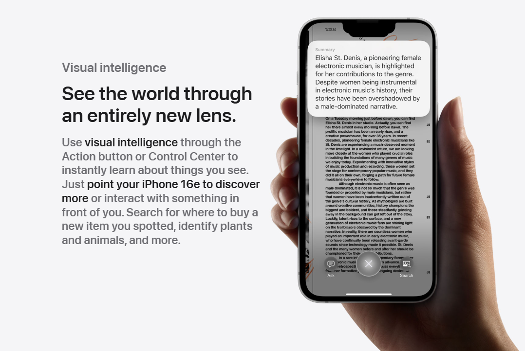 苹果官网再现"设计穿越"事件:iPhone 16e宣传图惊现“灵动岛”(图1) ▲ 截图自苹果官网