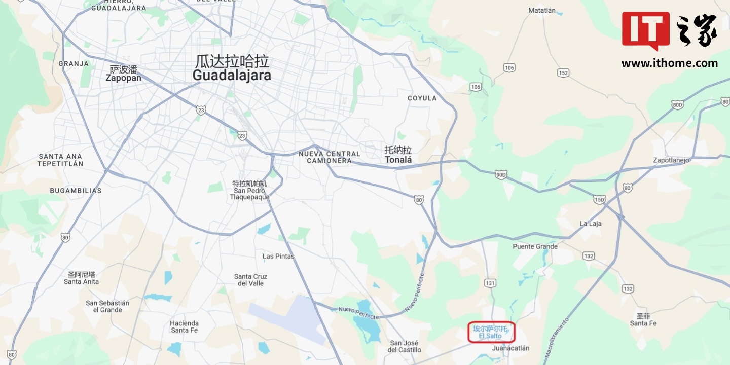 ▲ 埃尔萨尔托（红框位置）位于该国第二大城市瓜达拉哈拉附近，两城距离 20~30 公里
