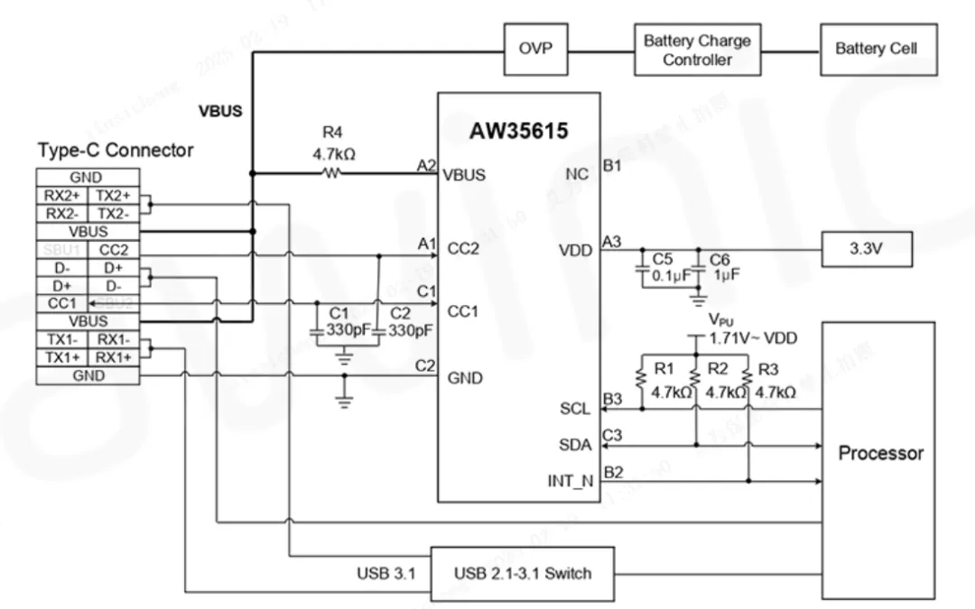 图5  AW35615PFCR 典型应用框图其主要参数为：