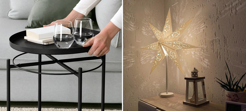 格拉登托盘桌（左）和思吉拉灯具（右）