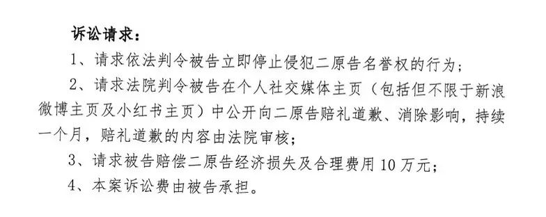 起诉状中的诉求请求部分，受访者供图