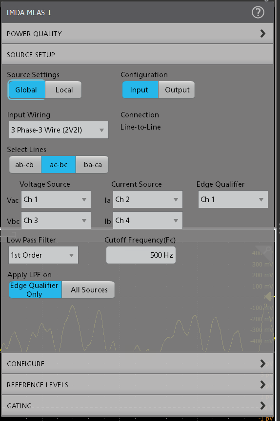 图14 使用双功率表法的三线系统设置。在A相和B相上测量电流，并在A相和B相上测量相对于C相的电压