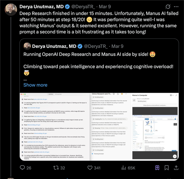 图片来源：X随后在完成了一份 75 页的科学报告后称，「这确实是 AI agents 的另一个 DeepSeek 时刻」：