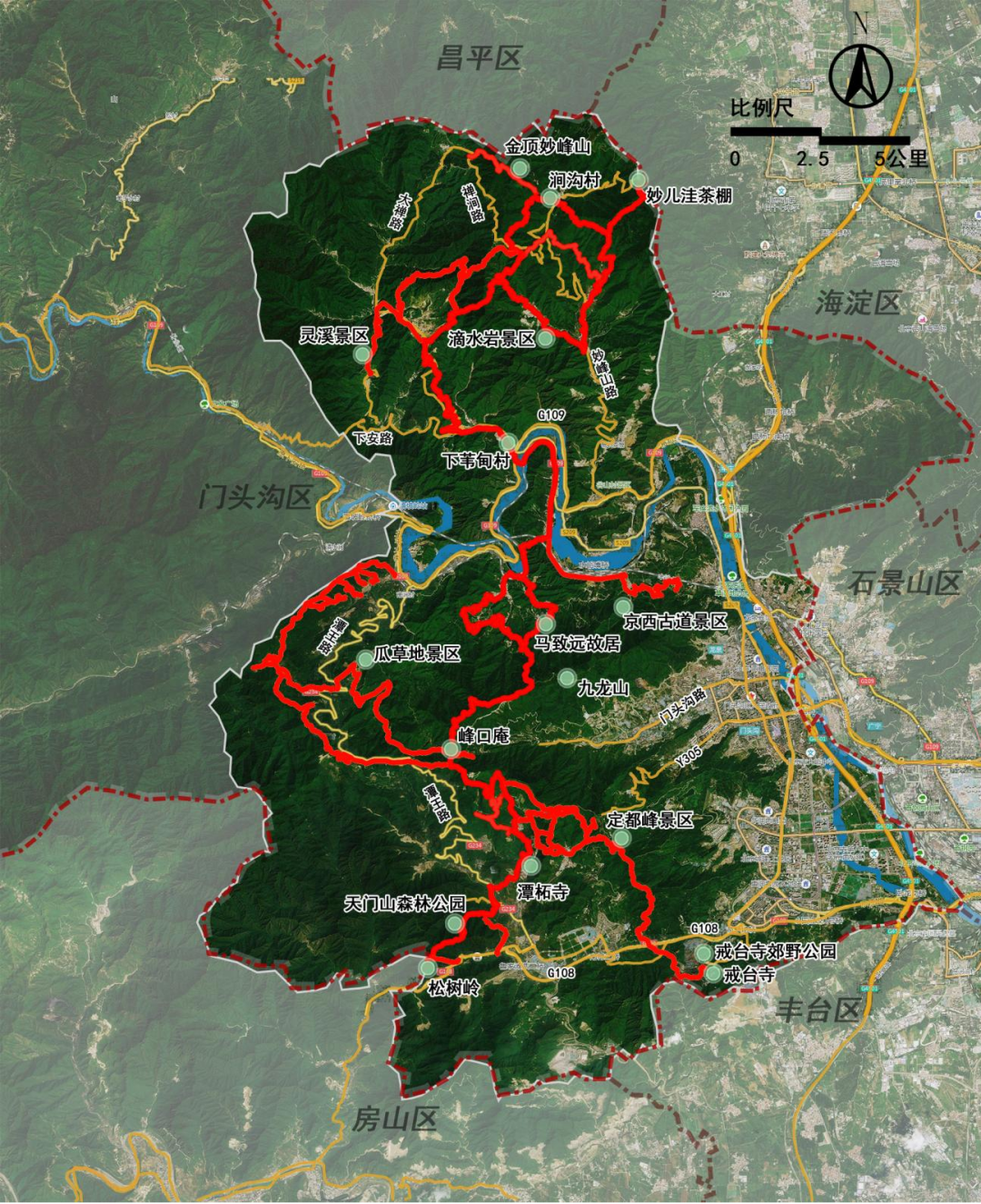 据北京门头沟,西山登峰揽胜森林步道