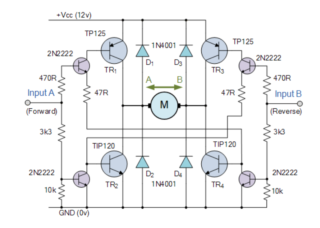 基本双向H桥直流电机电路