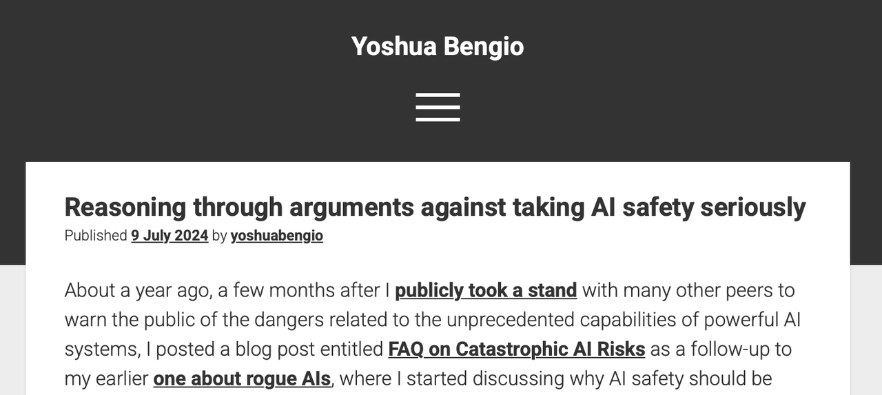 约书亚·本希奥的警示长文|图片来源:Yoshua Bengio