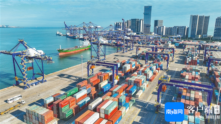 资料图:俯瞰繁忙的海口秀英港集装箱码头.海南日报记者 张茂 摄