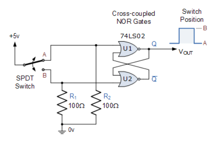 使用交叉耦合NOR门的开关去抖