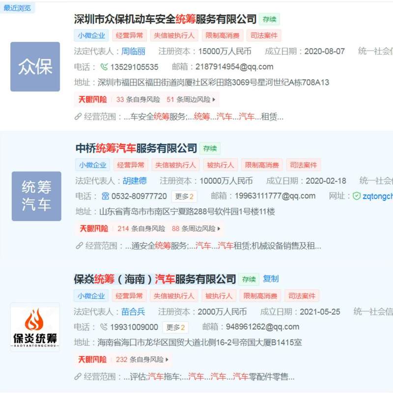 （多家车辆统筹公司走漏为筹备格外；图源：天眼查）
