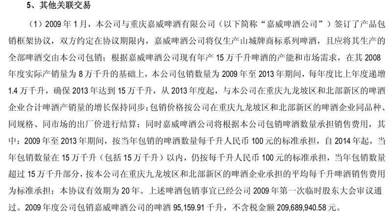 图片来源：重庆啤酒2009年年报