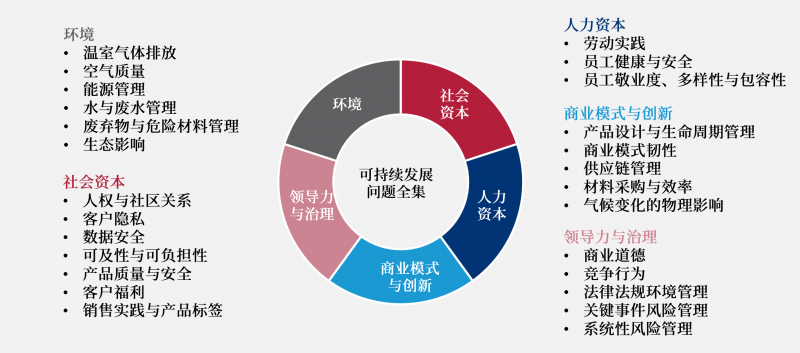 五个可持续主题及其下设议题（引用自SASB，由ABeam译制）