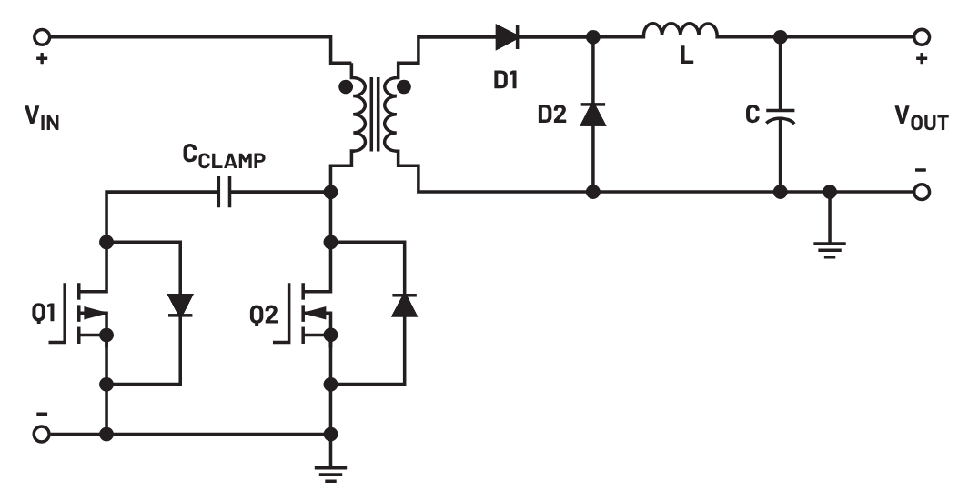 图2.传统的低侧变压器复位钳位有源正激设计