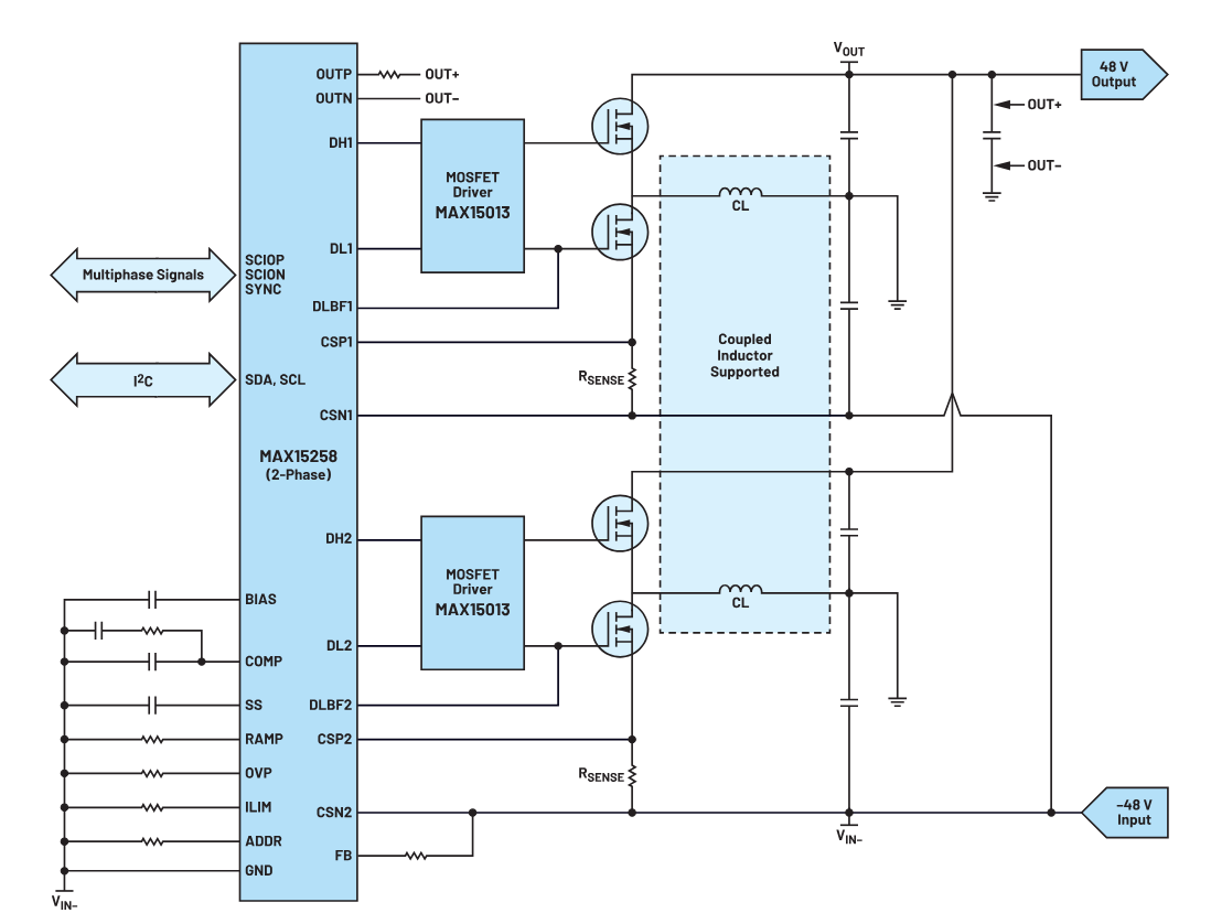 图4.两相交错反相降压-升压的简化框图