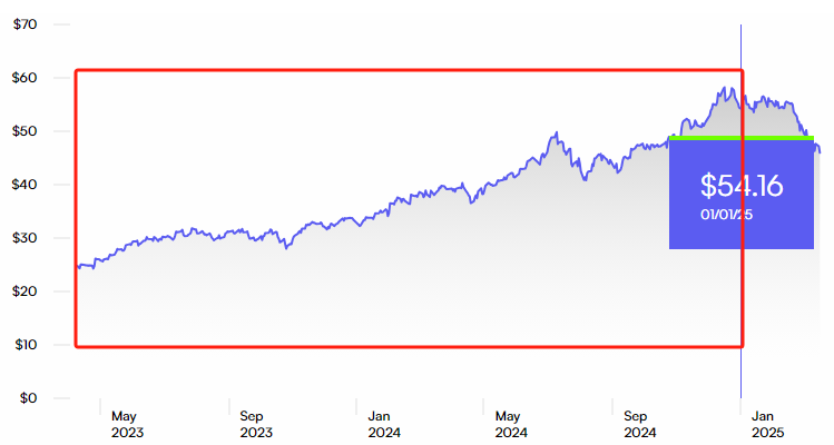 Roundhill美股科技“七巨头”ETF上市以来至2025年1月1日收盘的走势 图片来源：Roundhill官网&nbsp;