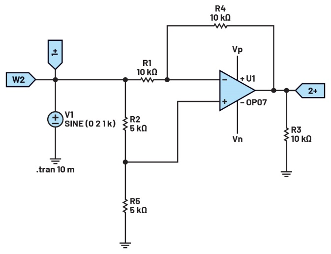 图7 使用电位计的可变增益反相/同相放大器