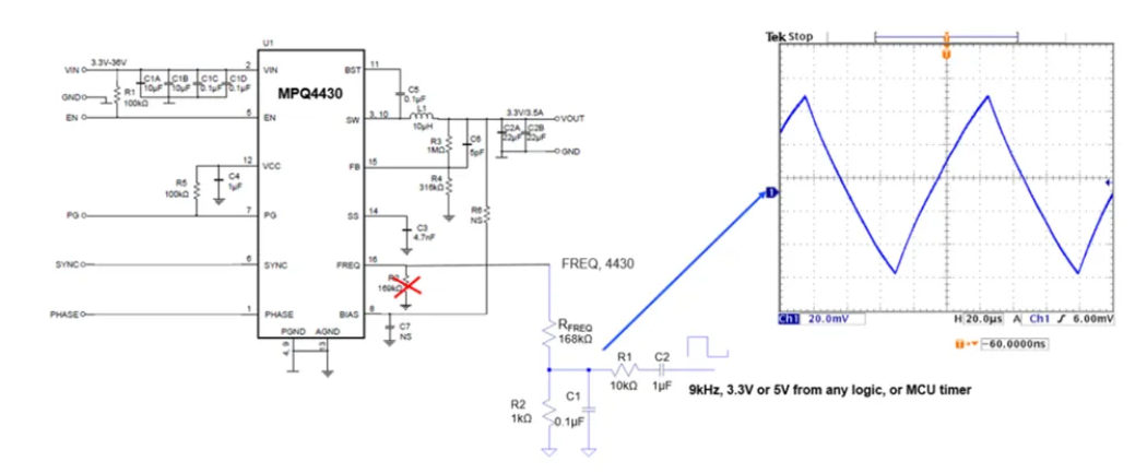 图 9：通过外部电路配置 MPQ4430 的开关频率