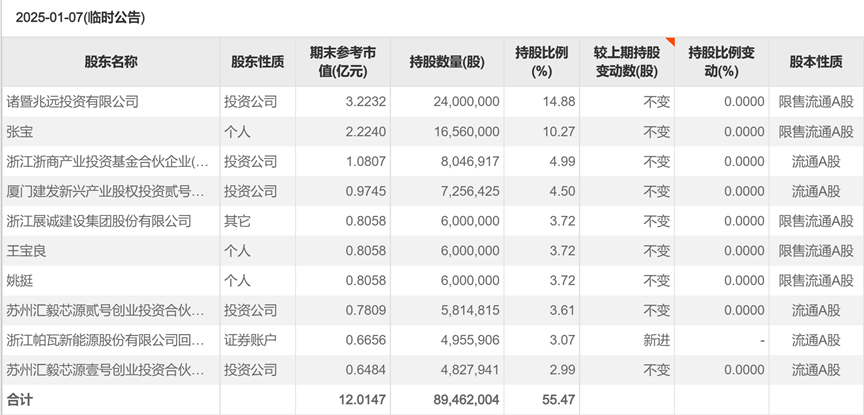 图：帕瓦股份十大股东明细