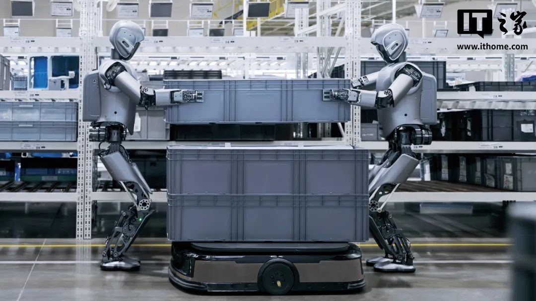 ▲ 优必选工业人形机器人 Walker S1 日前在极氪 5G 智慧工厂实现了全球首例多台、多任务、多场景协同实训