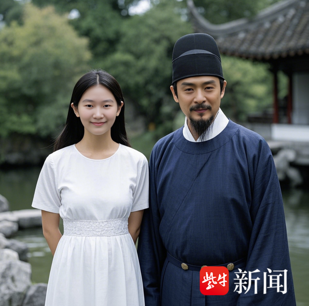 学生与汤显祖的“合影”（AI生成）