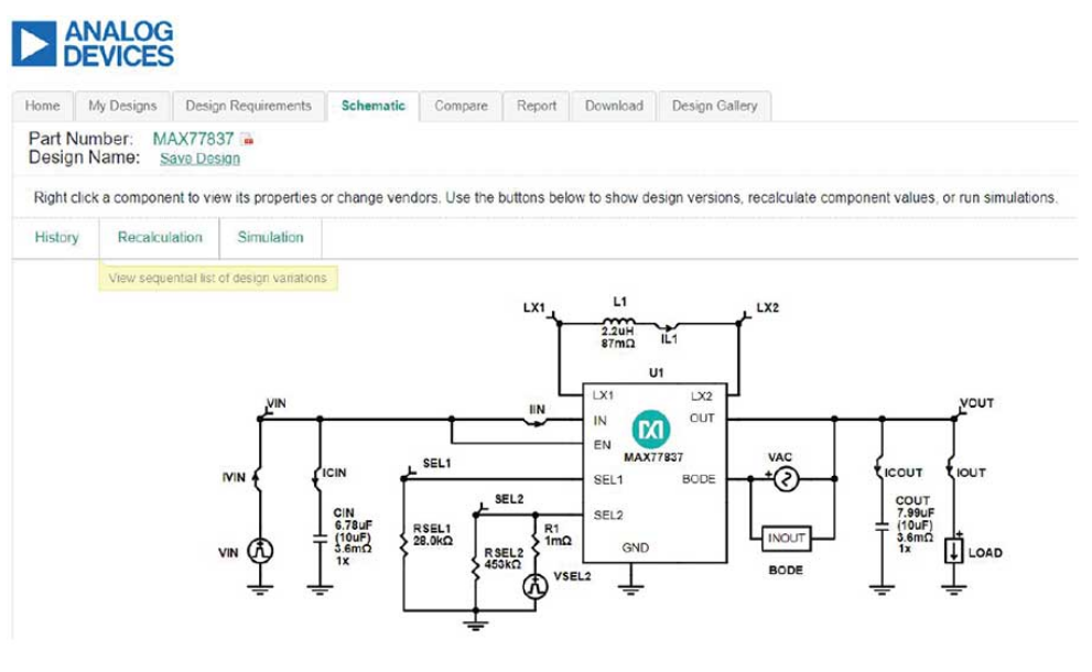图3. 使用EE-Sim®电源工具设计和仿真电路