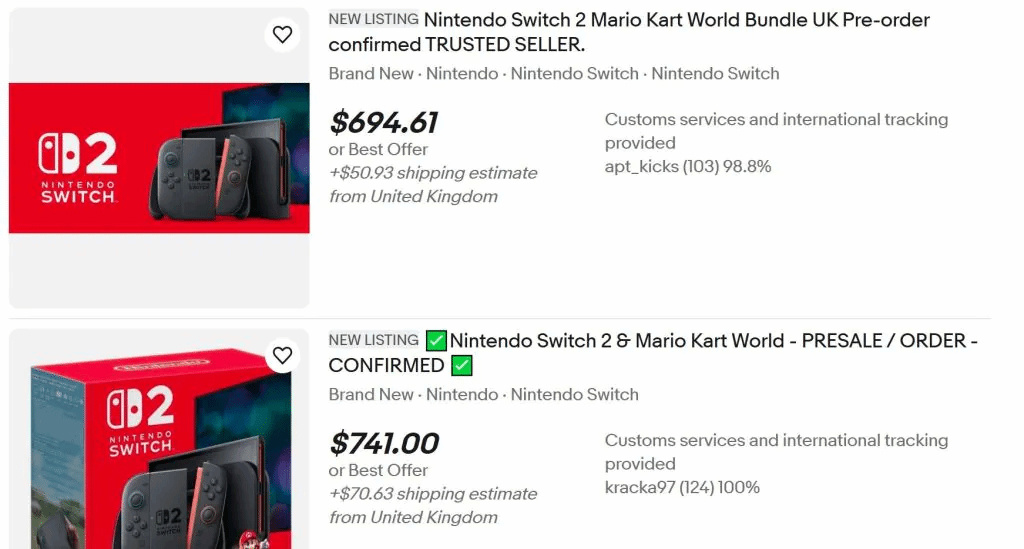 任天堂Switch 2 开放预购后遭遇大规模黄牛倒卖,eBay 已出现高价 任天堂Switch 2 开放预购后遭遇大规模黄牛倒卖,eBay 已出现高价