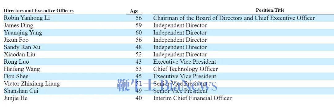截至2025年1月31日，百度管理层