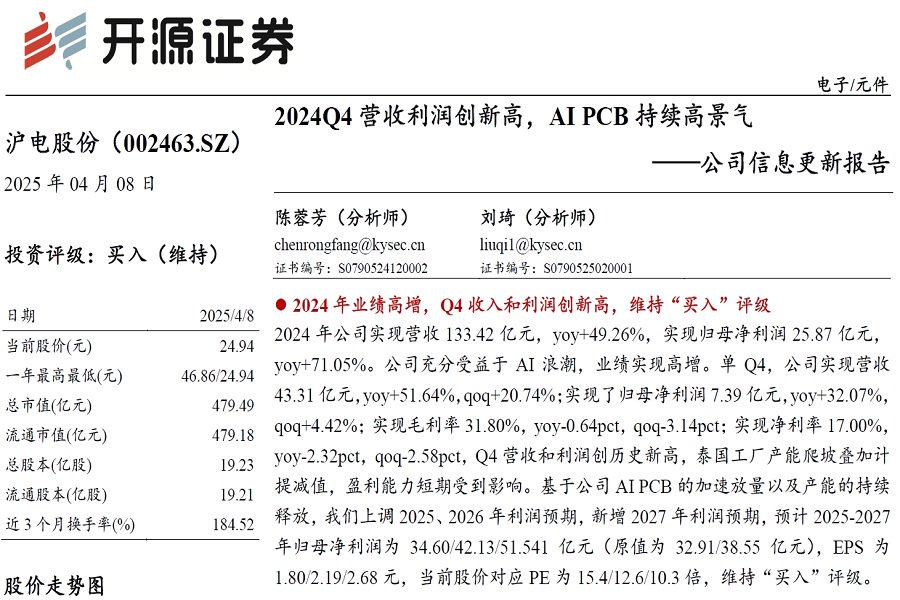 沪电股份：2024Q4营收利润创新高，AI PCB持续高景气.pdf
