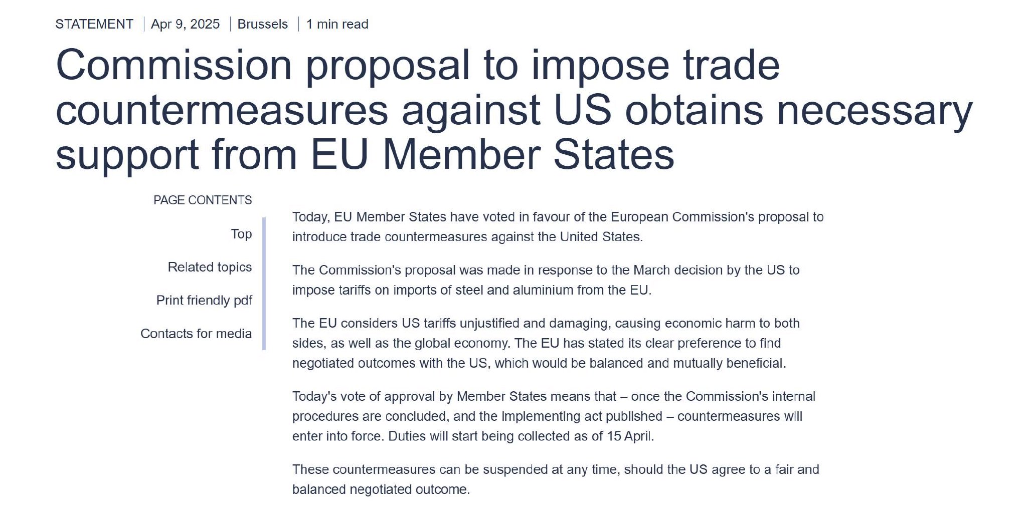 欧盟批准首轮对美贸易反制措施下周起对部分美国商品加征最高25%关税