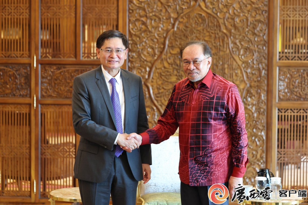 4月10日，马来西亚总理安瓦尔在马来西亚吉隆坡接见广西代表团。广西云-广西日报记者 邓华 摄