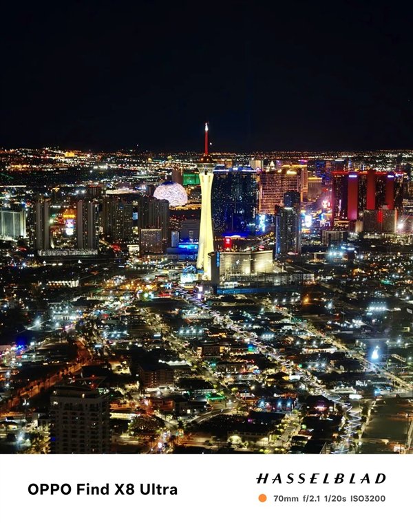 使用 OPPO Find X8 Ultra 空中拍摄维加斯夜景｜ 图片来源：极客公园