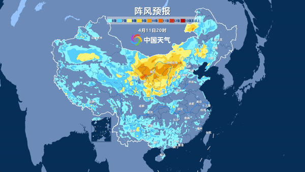 △上图中橙色区域即为10级阵风出没区域
