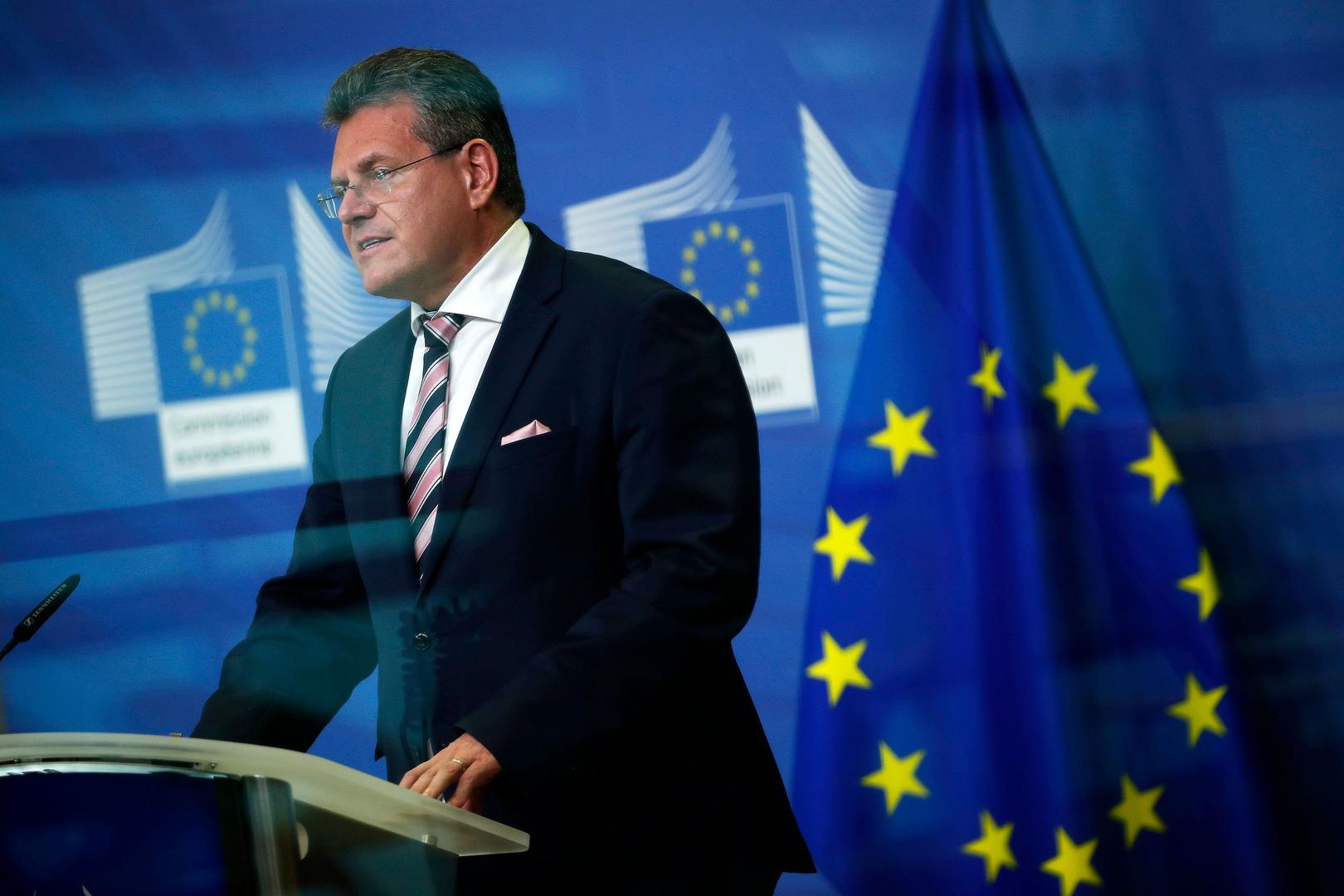 ▲资料图：欧盟首席谈判代表、欧盟负责贸易和经济安全等事务的委员谢夫乔维奇 图源/视觉中国