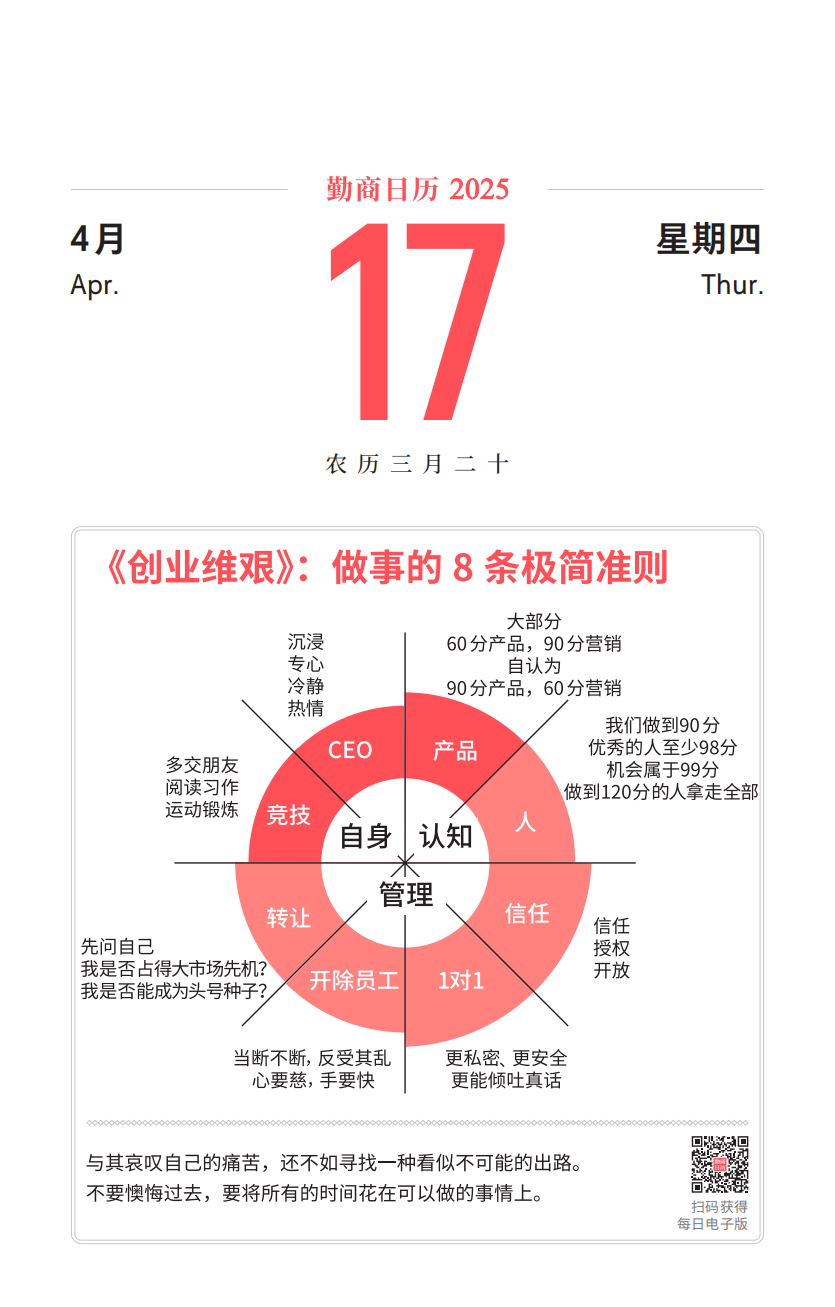 04月17日（勤商日历卡片）：《创业维艰》:做事的8条极简准则