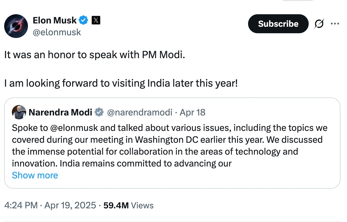 图片来源：马斯克X账号截图