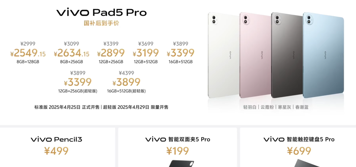 Vivo Pad5 Pro平板电脑出口：Dimenty 9400处理器，13英