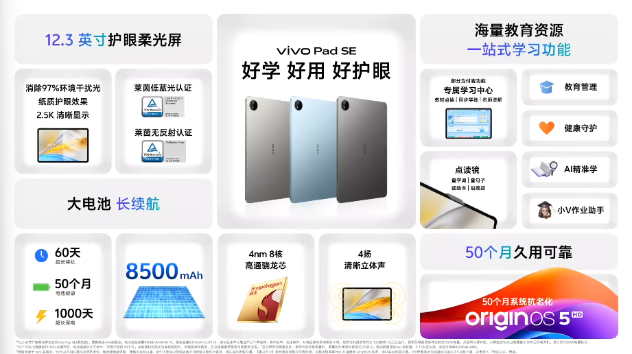 释放Vivo Pad SE片剂：Snapdragon 4 Gen2处理器，8500mA