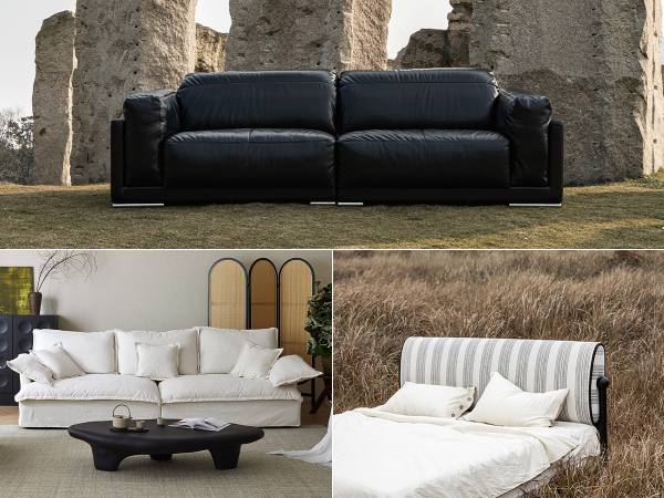 ▲支吾家居明星产品：曜石沙发、秋池沙发、原野床