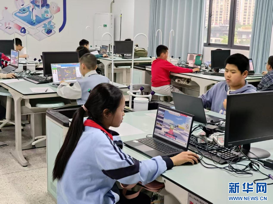 青少年AI机器人赛道虚拟仿真机器人比赛现场。 新华网发（主办方供图）