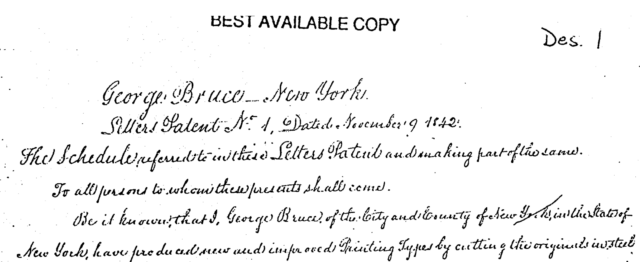 ▲ 美国首个字体外观设计专利于 1842 年授予乔治・布鲁斯