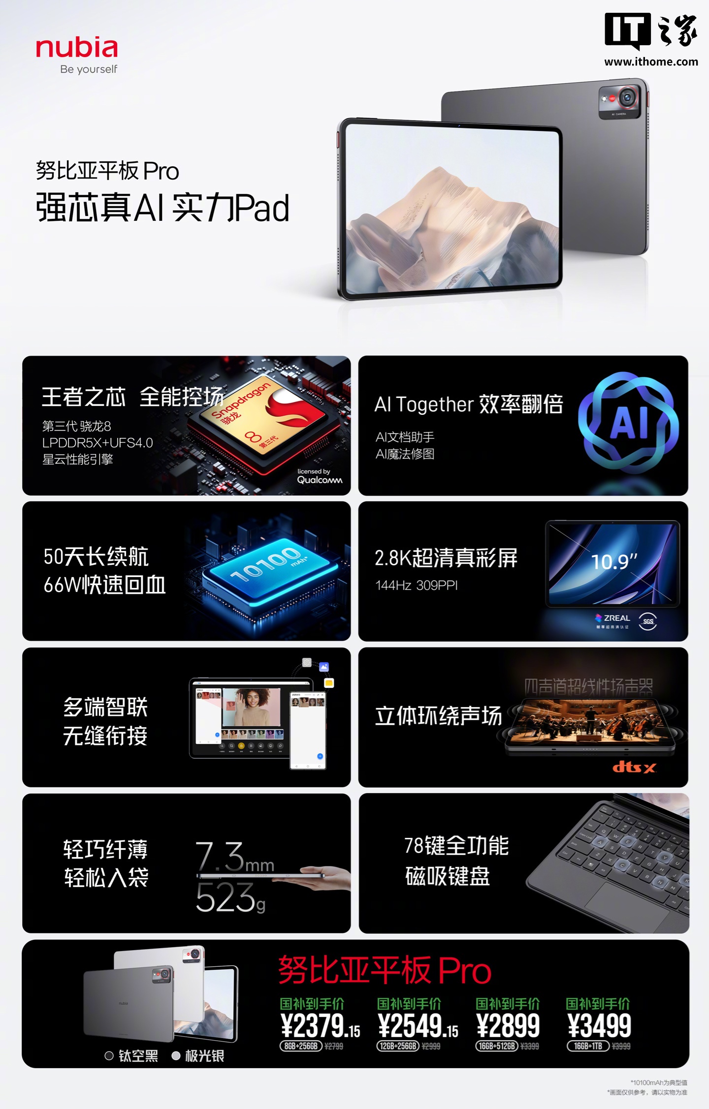 京东努比亚（nubia）平板 Pro骁龙 8 Gen3 处理器 | 10100mAh 电池2799 元起直达链接