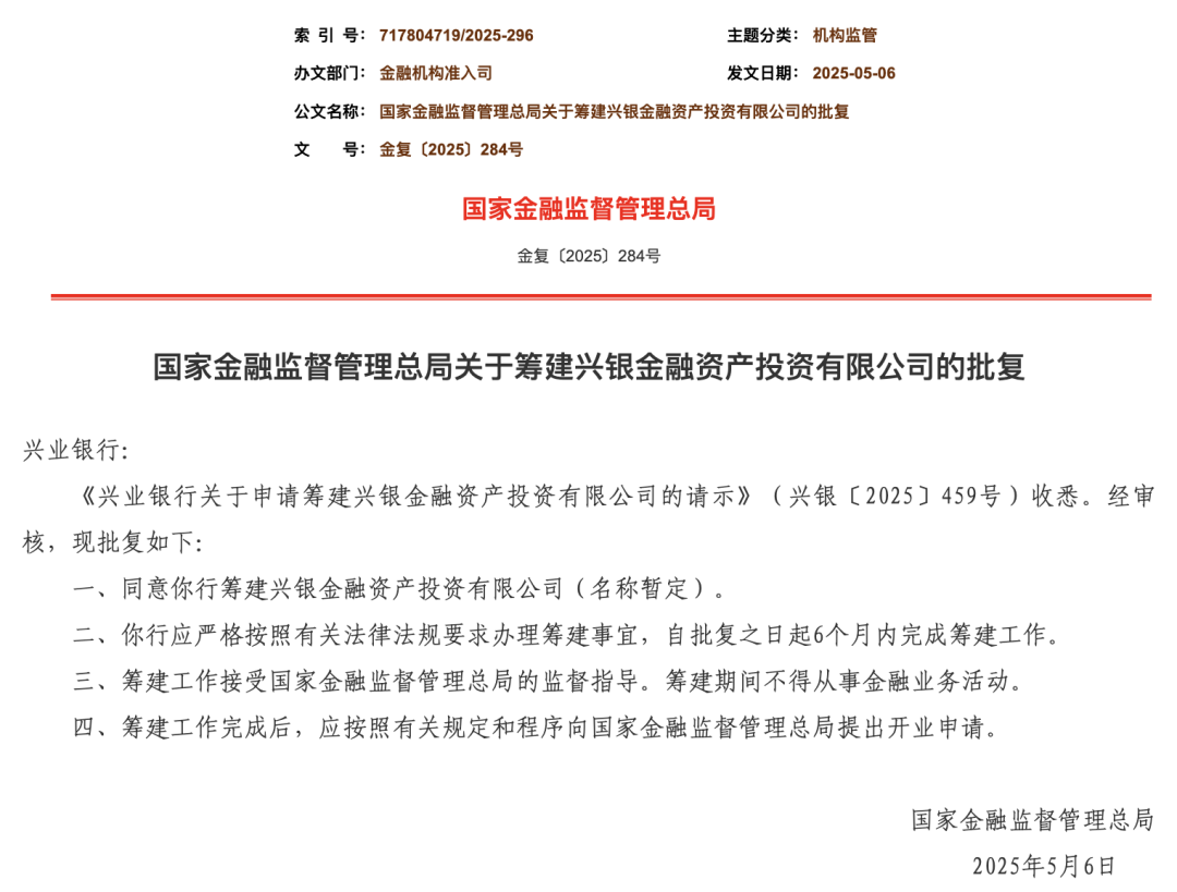 首家股份行AIC获批筹建