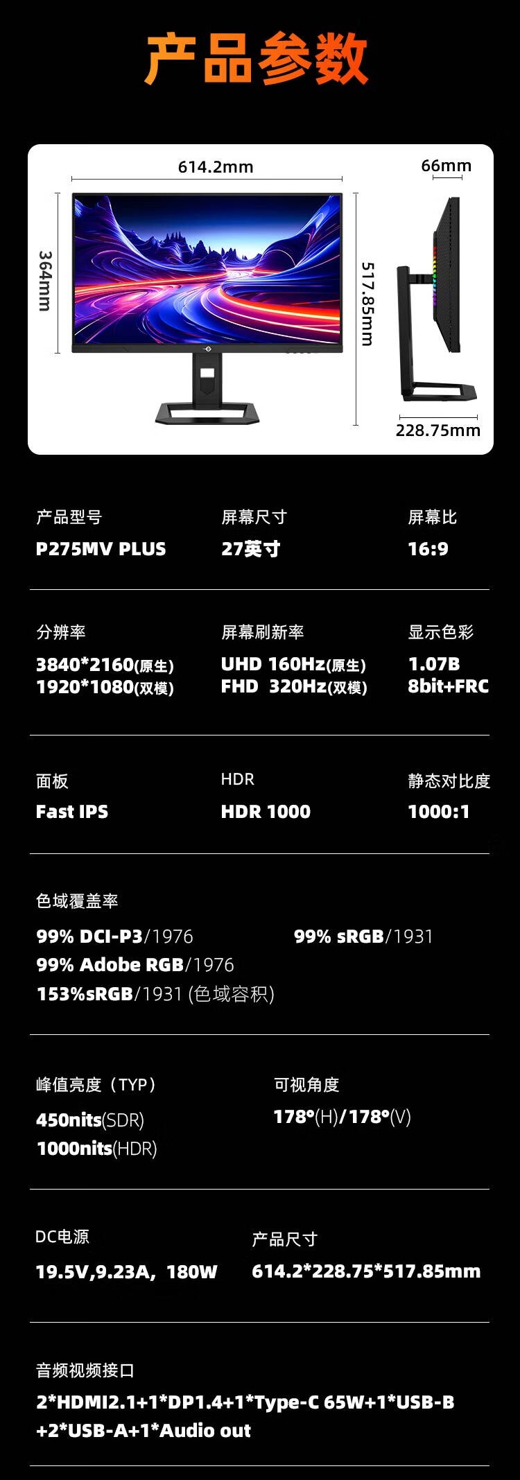 京东泰坦军团 P275MV PLUS4K 160Hz / FHD 320Hz1516.16 元直达链接