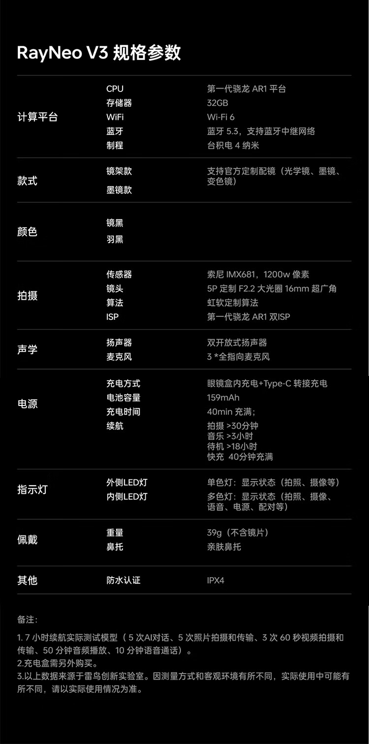 京东雷鸟 V3 AI 拍摄眼镜送 QQ 音乐月卡国补后 1377.01 元领 150 元券