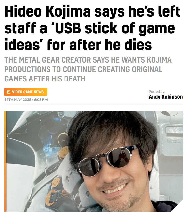 Hideo Kojima说,他准备了“游戏创意USB驱动器”,